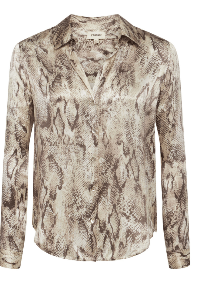 TYLER SILK BLOUSE in TAN MULTI SNAKE-L&#39; AGENCE-FLOW by nicole