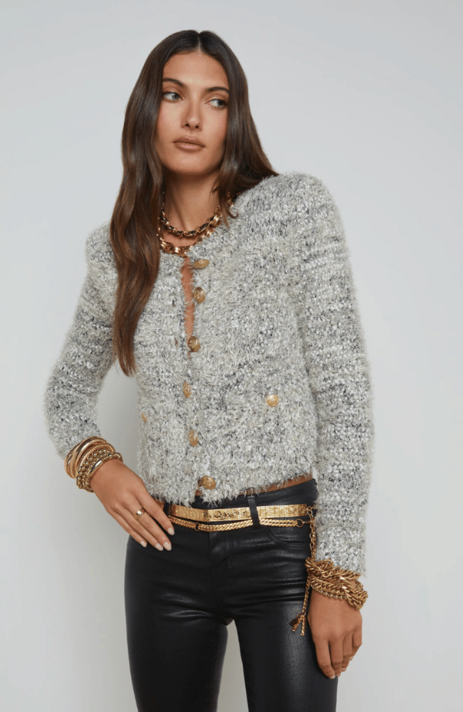 UNA CARDIGAN - BLACK/IVORY/GOLD MULTI-L&#39; AGENCE-FLOW by nicole