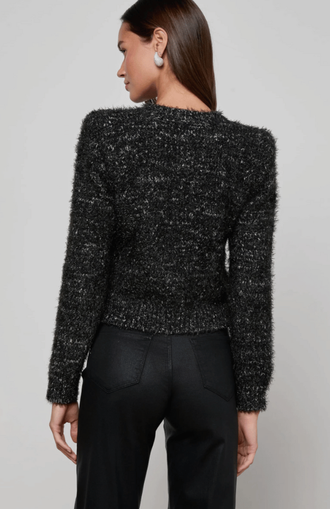 UNA KNIT CARDIGAN in BLACK/GUNMETAL LUREX-L&#39;AGENCE-FLOW by nicole