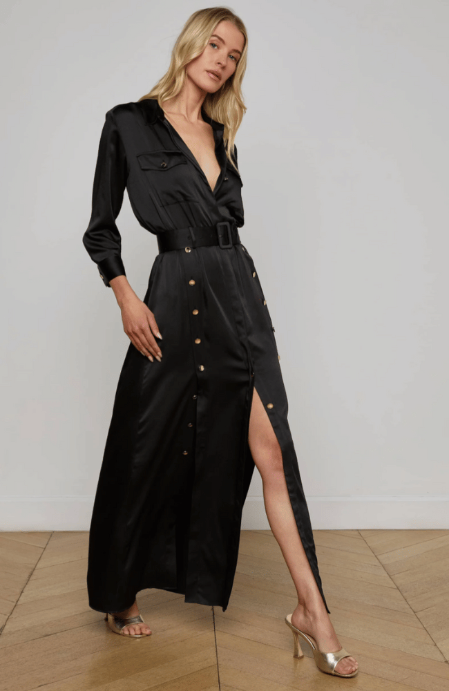 URIAH SATIN MAXI SHIRT DRESS-L'AGENCE-FLOW by nicole