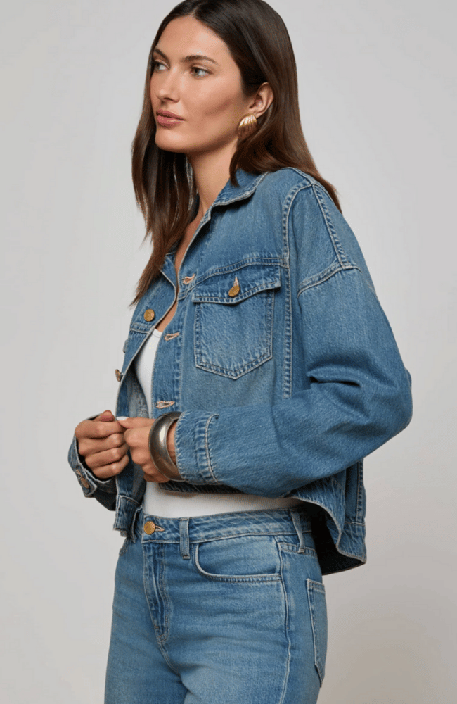 VIANNEY HI-LO CROP DENIM JACKET in FARGO-L'AGENCE-FLOW by nicole