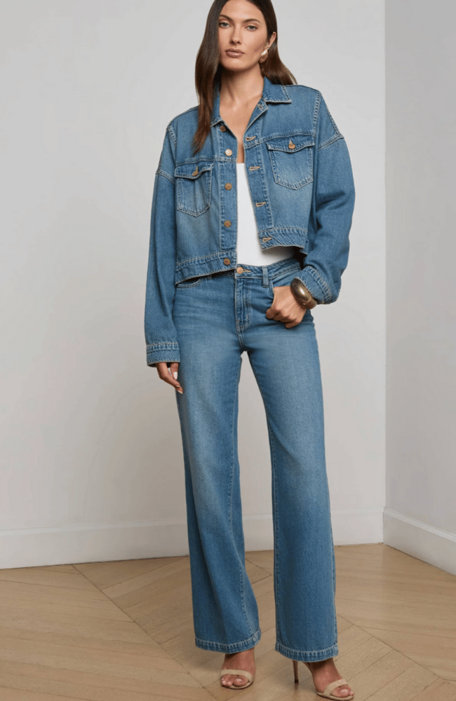 VIANNEY HI-LO CROP DENIM JACKET in FARGO-L&#39;AGENCE-FLOW by nicole