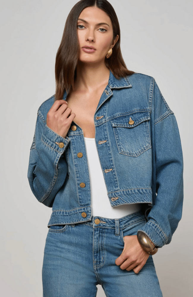 VIANNEY HI-LO CROP DENIM JACKET in FARGO-L'AGENCE-FLOW by nicole