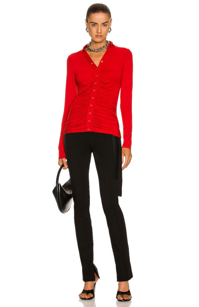 VISCOSE JERSEY RUCHED POLO CARDIGAN TOMATO-ENZA COSTA-FLOW by nicole