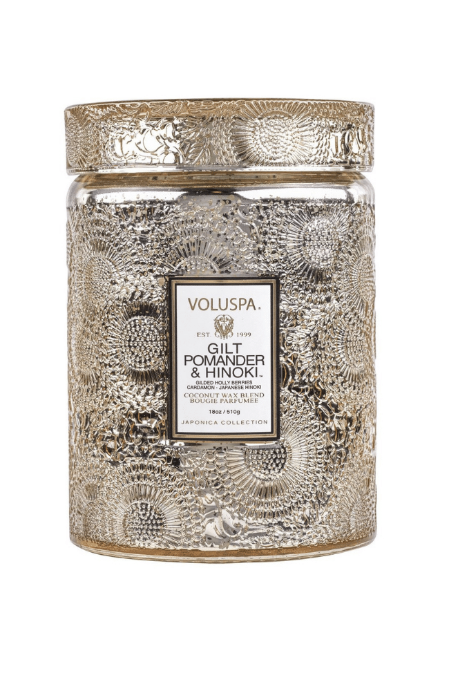 GILT HINOKI & POMANDER | LARGE JAR CANDLE-VOLUSPA-FLOW BY NICOLE CANADA