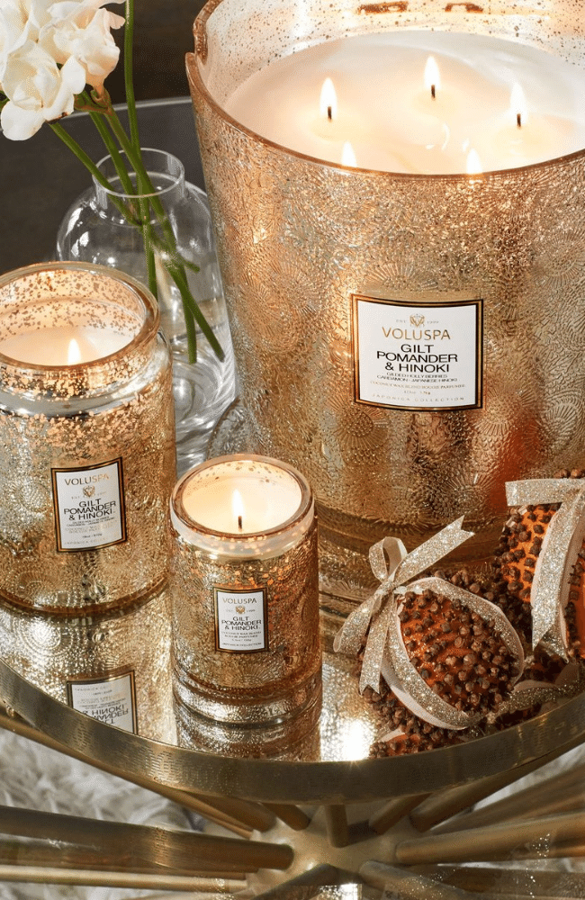 GILT HINOKI & POMANDER | LARGE JAR CANDLE-VOLUSPA-FLOW BY NICOLE CANADA