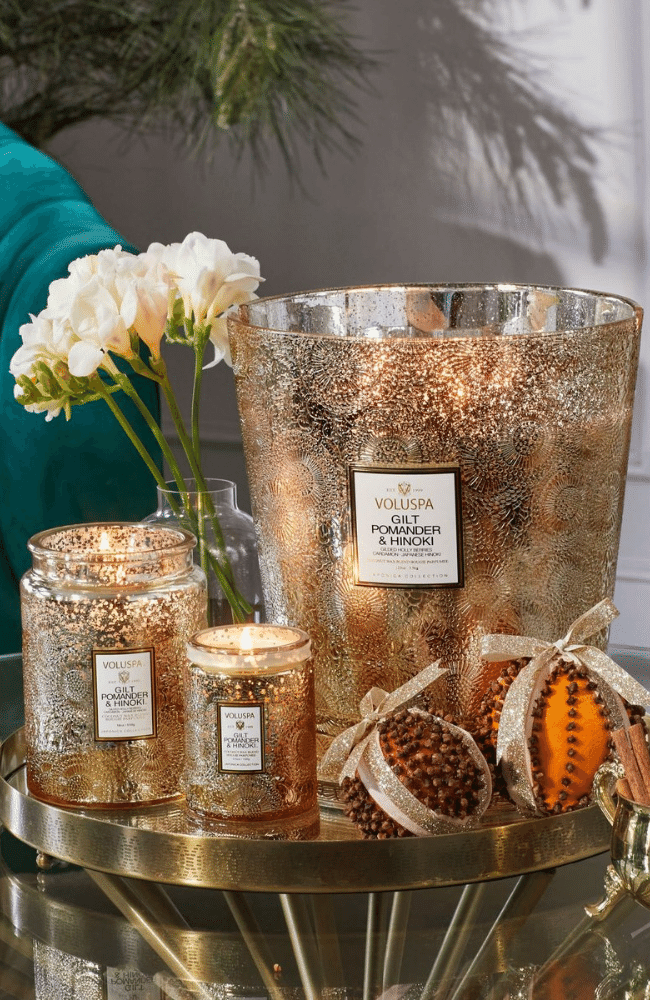 GILT HINOKI & POMANDER | LARGE JAR CANDLE-VOLUSPA-FLOW BY NICOLE CANADA