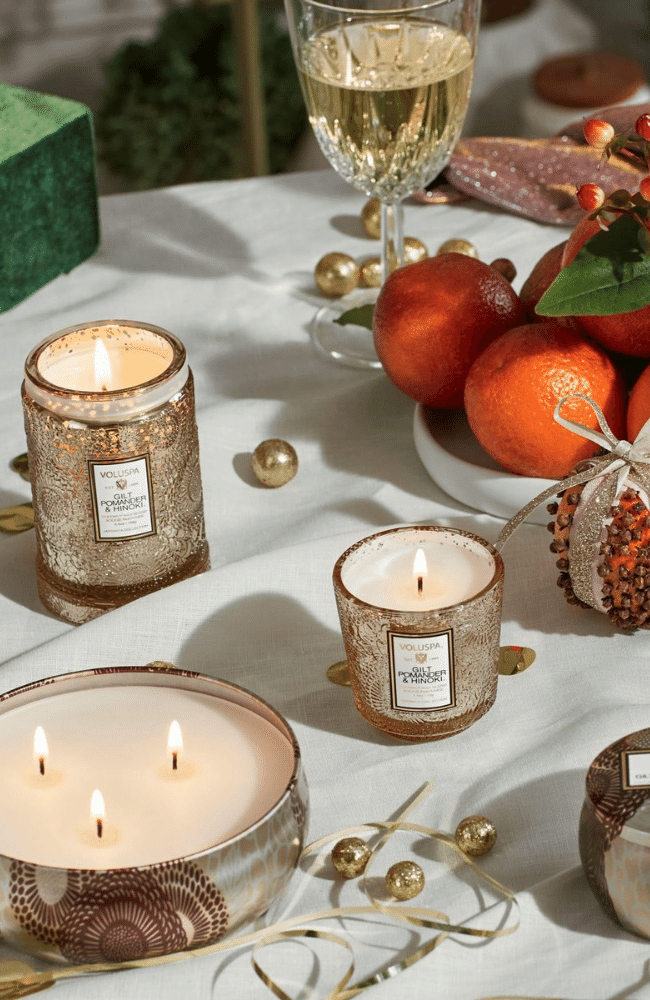 GILT HINOKI & POMANDER | LARGE JAR CANDLE-VOLUSPA-FLOW BY NICOLE CANADA