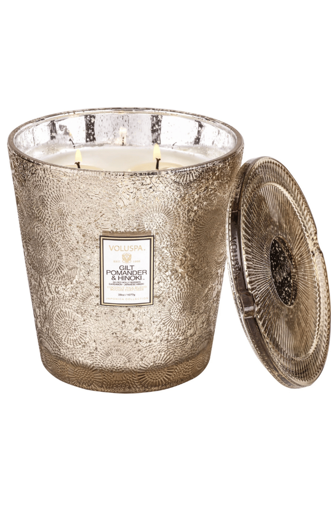 GILT POMANDER & HINOKI | 3 WICK HEARTH-VOLUSPA-FLOW BY NICOLE CANADA