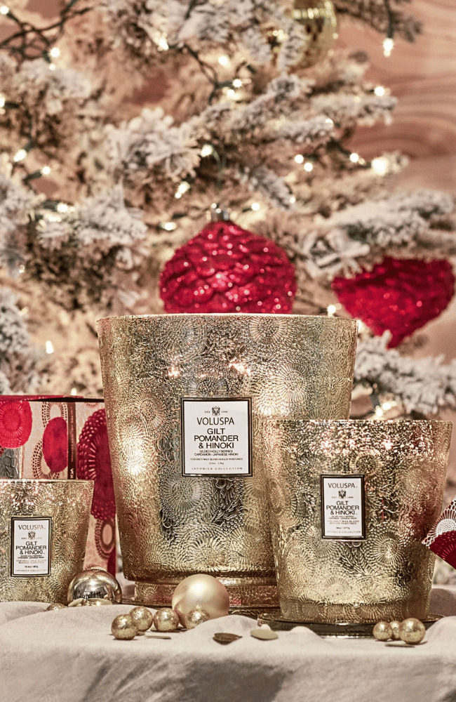 GILT POMANDER & HINOKI | 3 WICK HEARTH-VOLUSPA-FLOW BY NICOLE CANADA