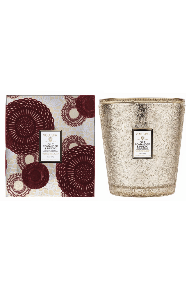 GILT POMANDER & HINOKI | 3 WICK HEARTH-VOLUSPA-FLOW BY NICOLE CANADA