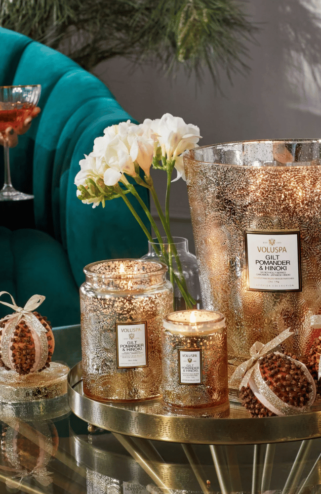 GILT POMANDER & HINOKI | 5 WICK HEARTH CANDLE-VOLUSPA-FLOW BY NICOLE CANADA