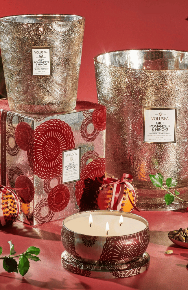 GILT POMANDER & HINOKI | 5 WICK HEARTH CANDLE-VOLUSPA-FLOW BY NICOLE CANADA