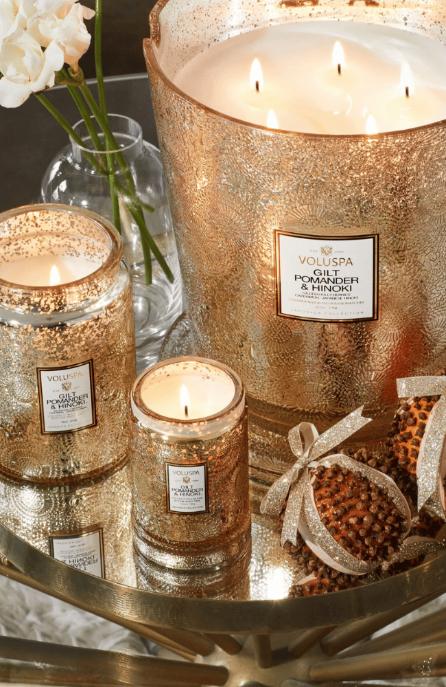 GILT POMANDER & HINOKI | 5 WICK HEARTH CANDLE-VOLUSPA-FLOW BY NICOLE CANADA