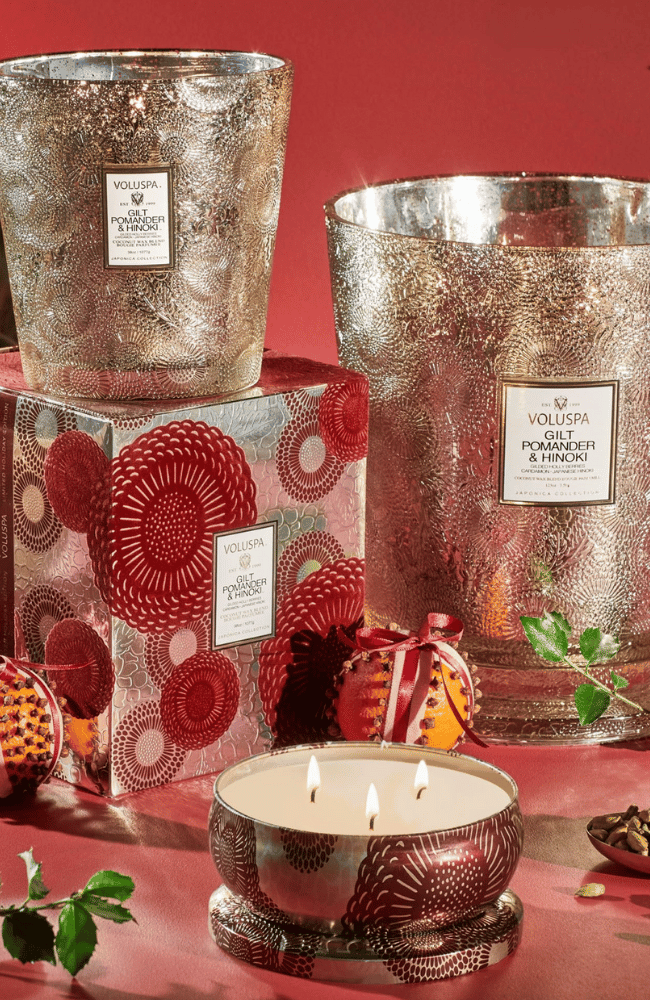 GILT POMANDER & HINOKI | 5 WICK HEARTH CANDLE-VOLUSPA-FLOW BY NICOLE CANADA