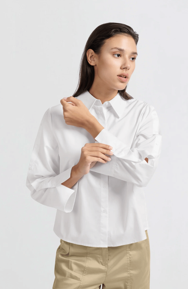 WHITE BLOUSE with BUTTON DETAIL-YAYA-FLOW by nicole