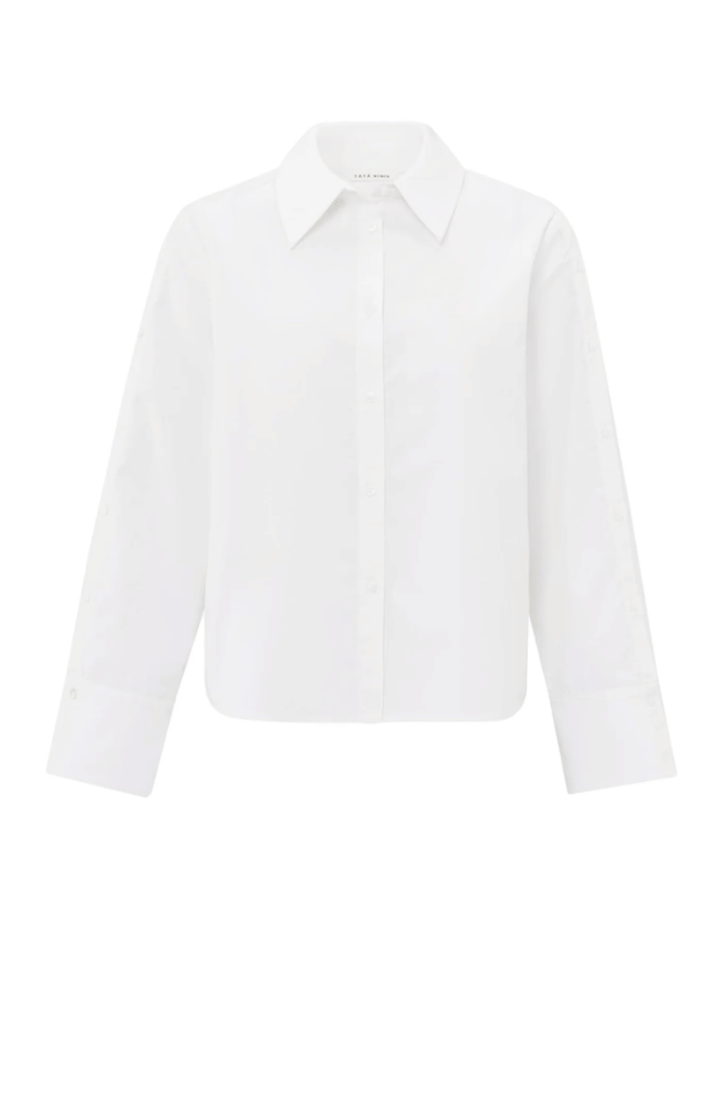 WHITE BLOUSE with BUTTON DETAIL-YAYA-FLOW by nicole