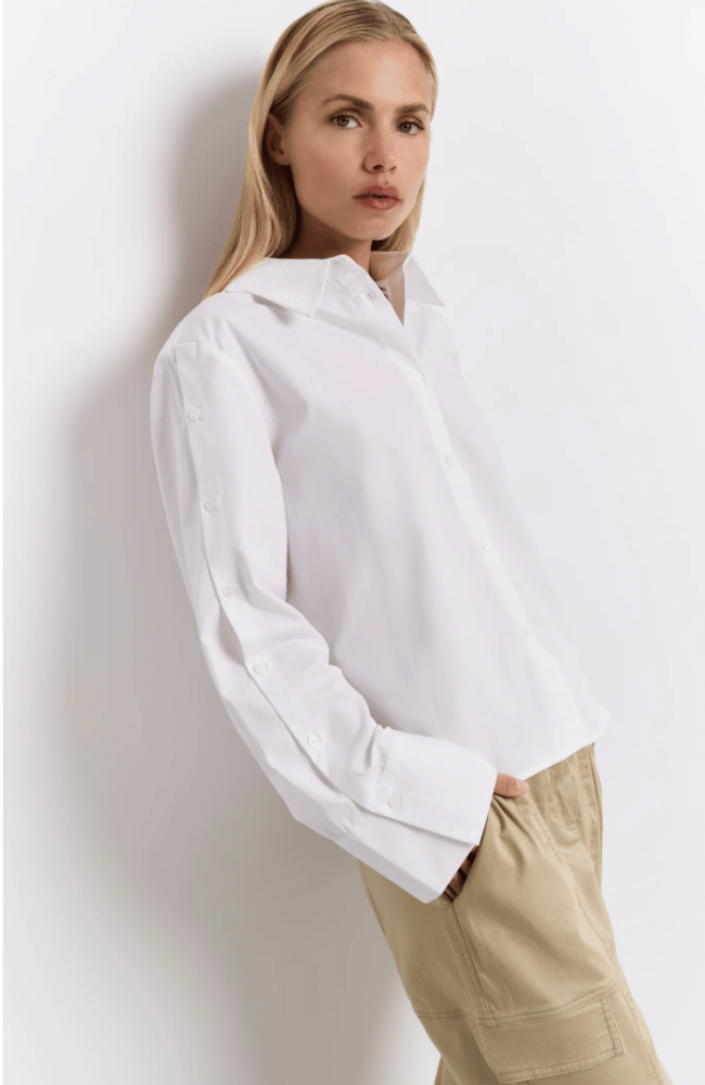 WHITE BLOUSE with BUTTON DETAIL-YAYA-FLOW by nicole