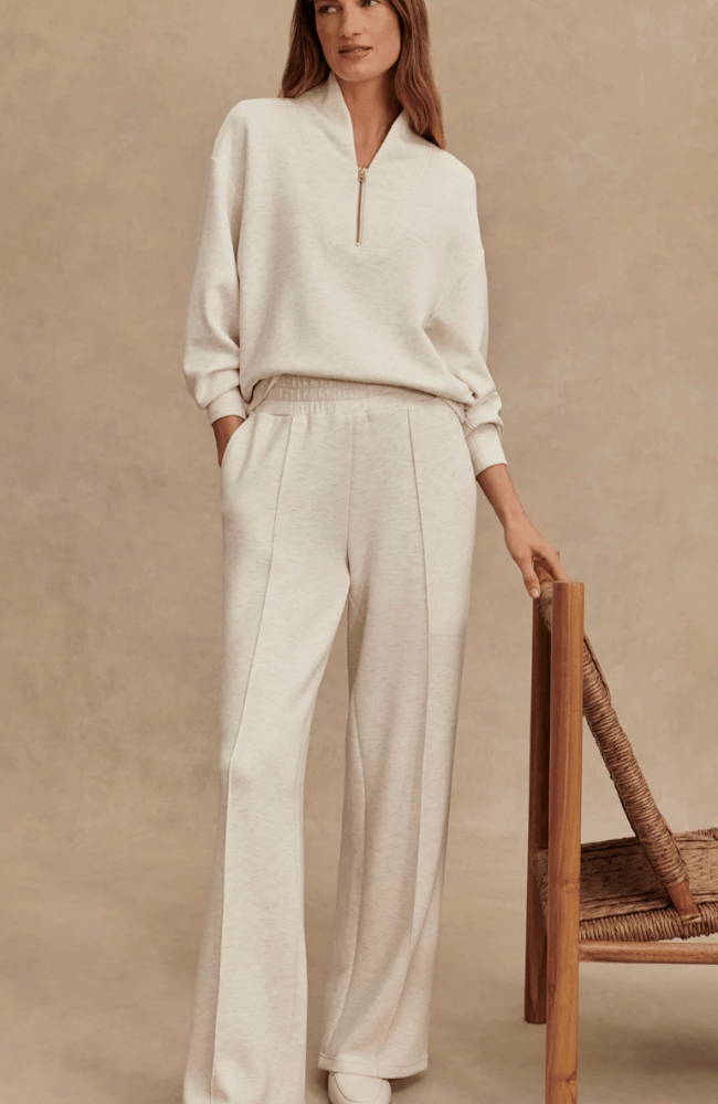 WIDE LEG PANT 30" in IVORY MARL-Varley-FLOW by nicole