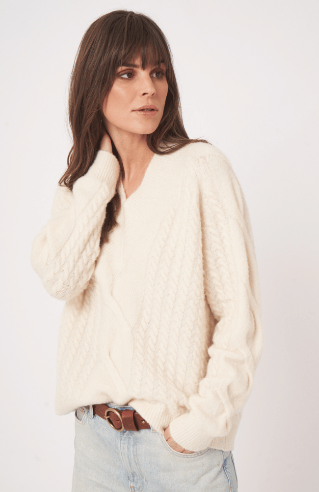 WOOL BLEND KNITTED PULLOVER in CREAM-REPEAT-FLOW by nicole