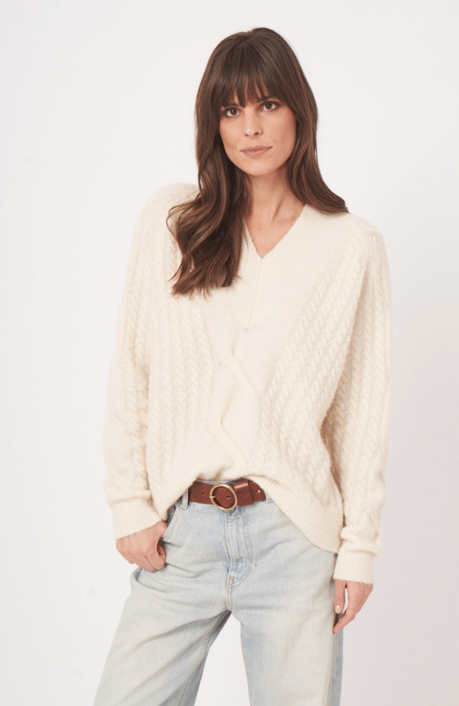 WOOL BLEND KNITTED PULLOVER in CREAM-REPEAT-FLOW by nicole