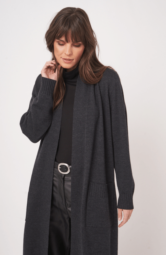 WOOL KNITTED CARDIGAN in DARK GREY-REPEAT-FLOW by nicole