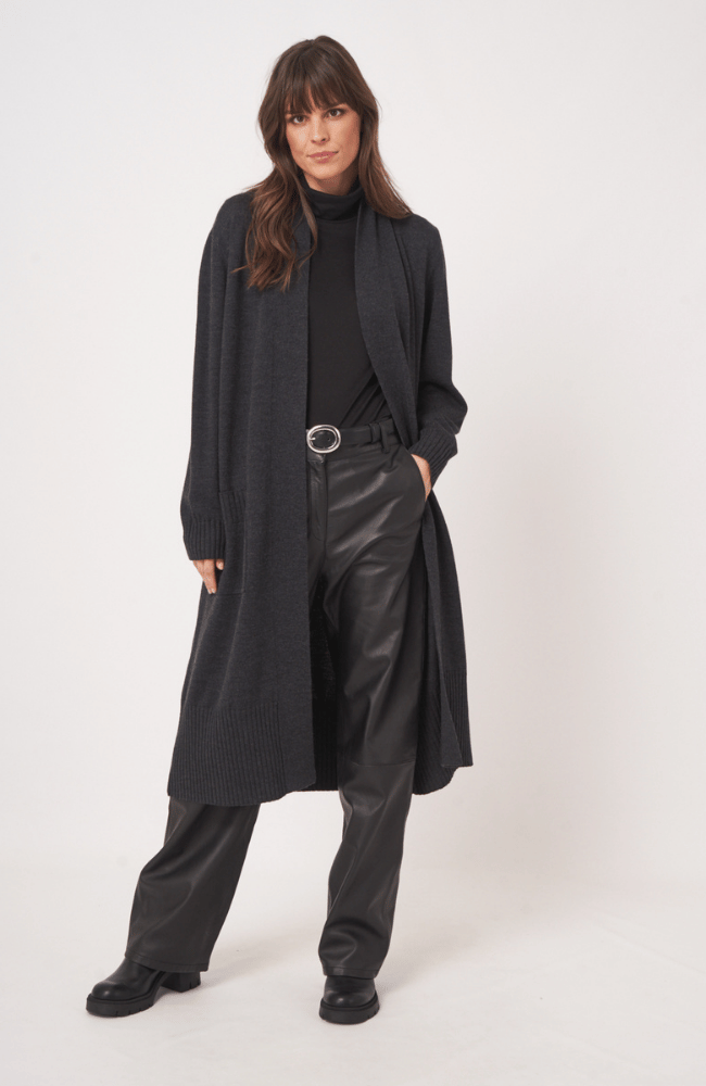 WOOL KNITTED CARDIGAN in DARK GREY-REPEAT-FLOW by nicole