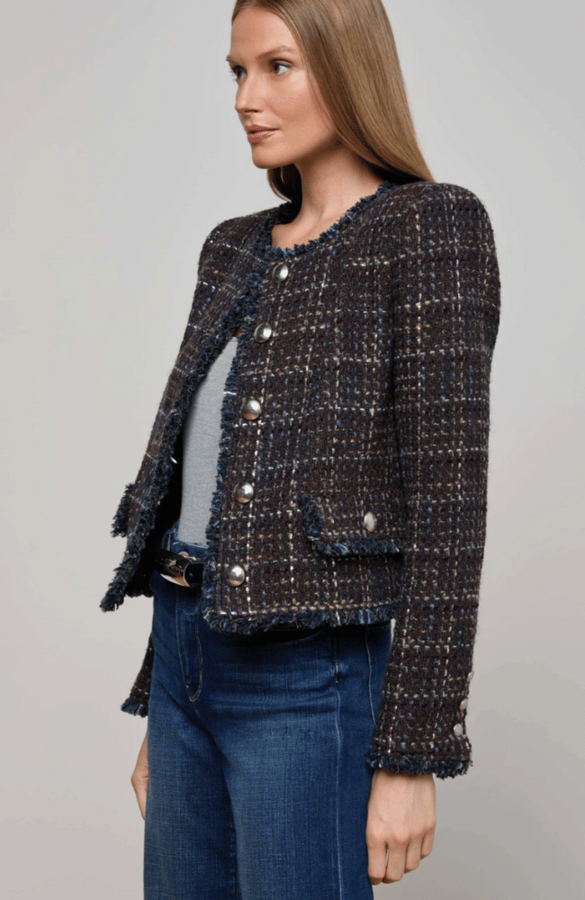 ZAYA TWEED BLAZER in MIDNIGHT BROWN MULTI-L&#39;AGENCE-FLOW by nicole
