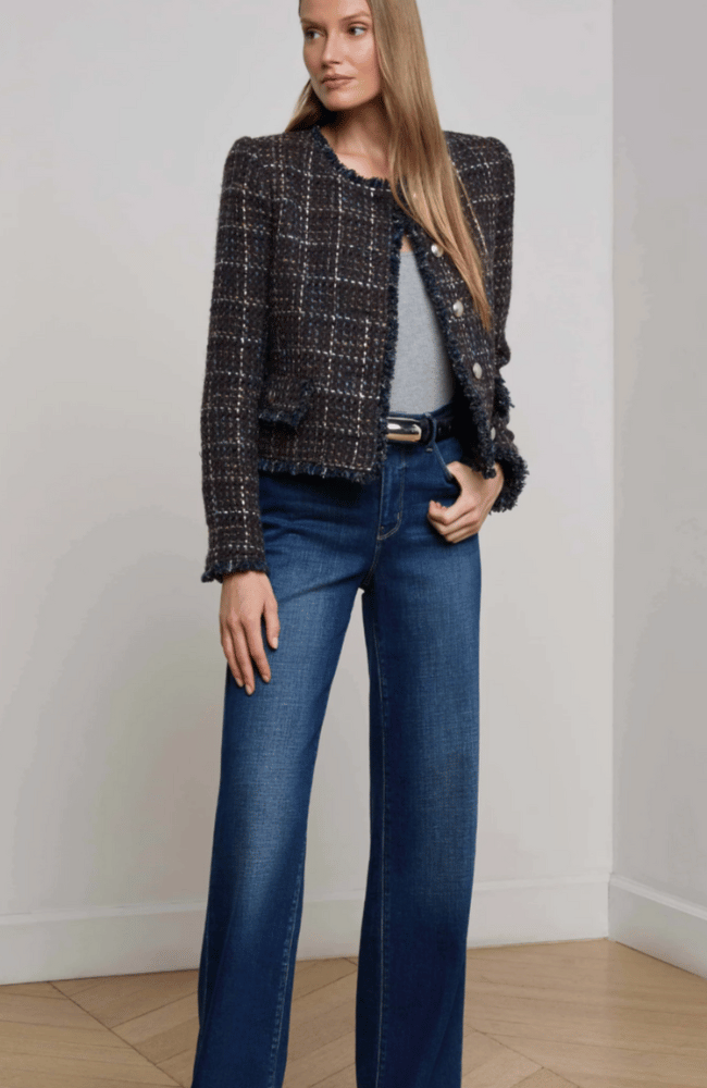 ZAYA TWEED BLAZER in MIDNIGHT BROWN MULTI-L&#39;AGENCE-FLOW by nicole