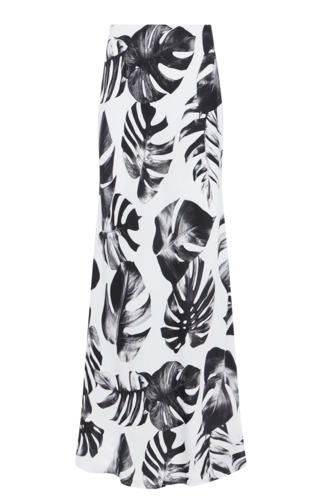 ZETA MAXI SKIRT in BLACK/WHITE PALM LEAVES-L&#39; AGENCE-FLOW by nicole