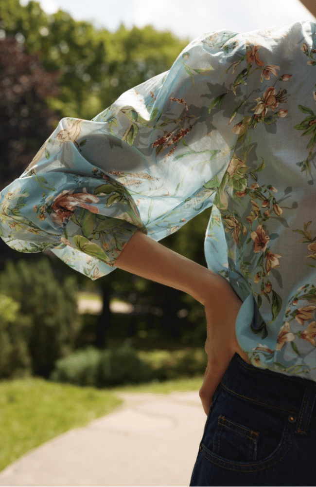 ALICIA BLOUSE in BLUE GREEN-EMANOU-FLOW BY NICOLE CANADA