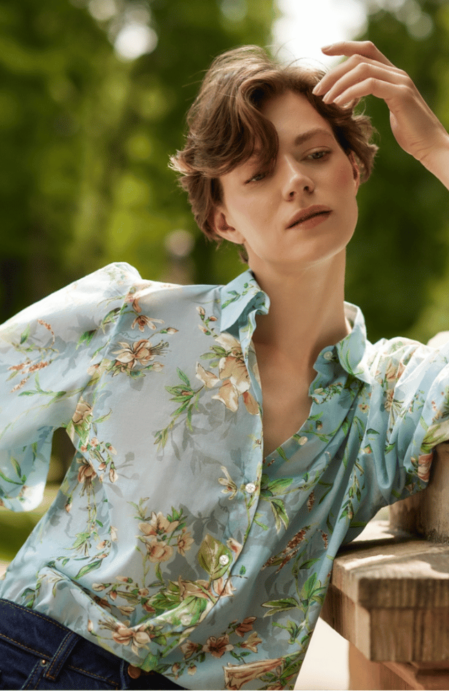 ALICIA BLOUSE in BLUE GREEN-EMANOU-FLOW BY NICOLE CANADA