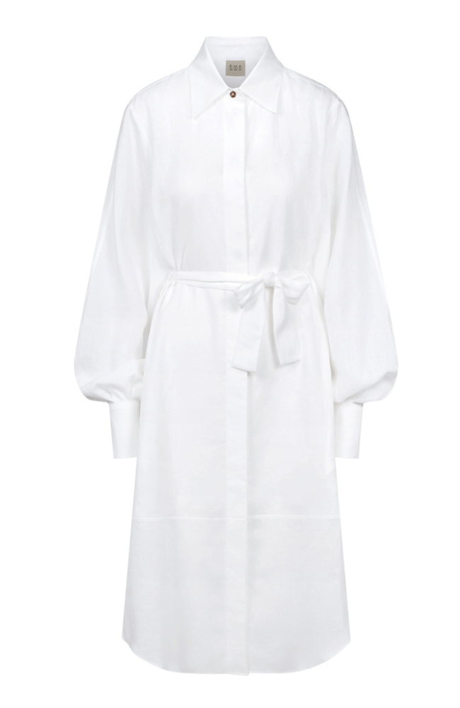 ALICIA DRESS in WHITE LINEN-EMANOU-FLOW BY NICOLE CANADA