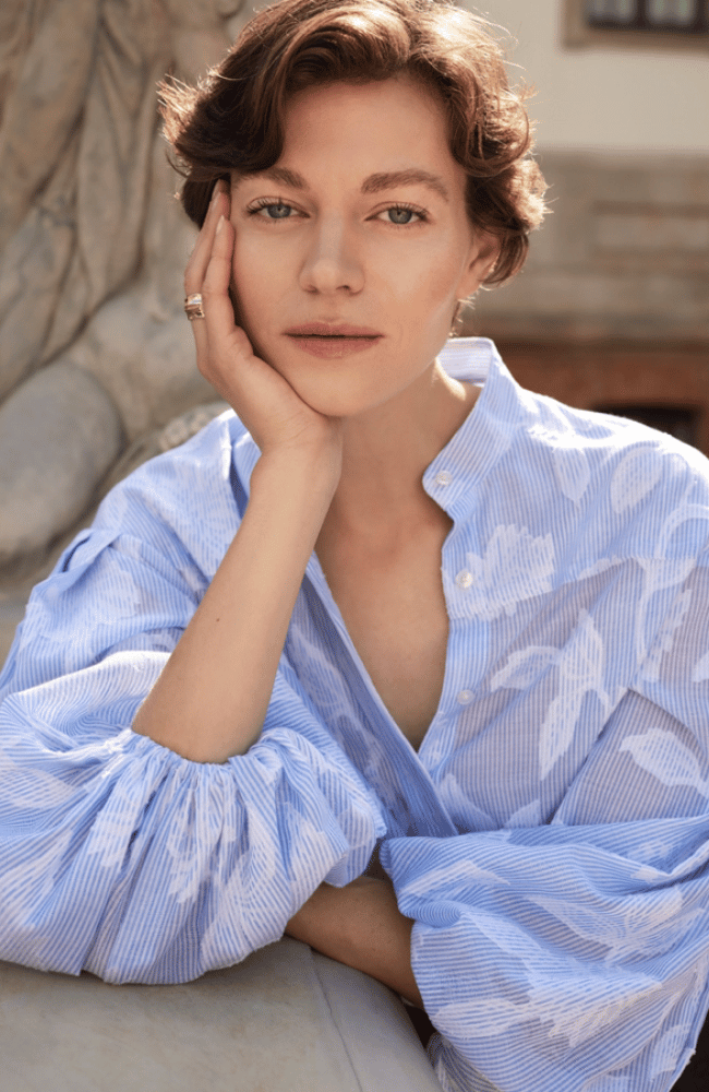 AURORE BLOUSE in WHITE BLUE-EMANOU-FLOW BY NICOLE CANADA