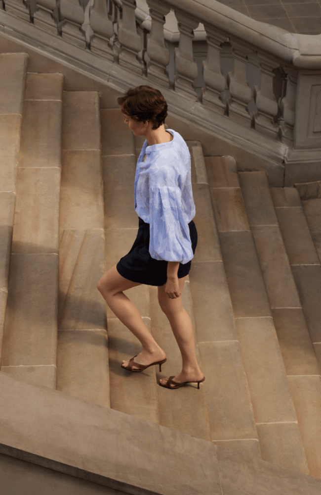 AURORE BLOUSE in WHITE BLUE-EMANOU-FLOW BY NICOLE CANADA