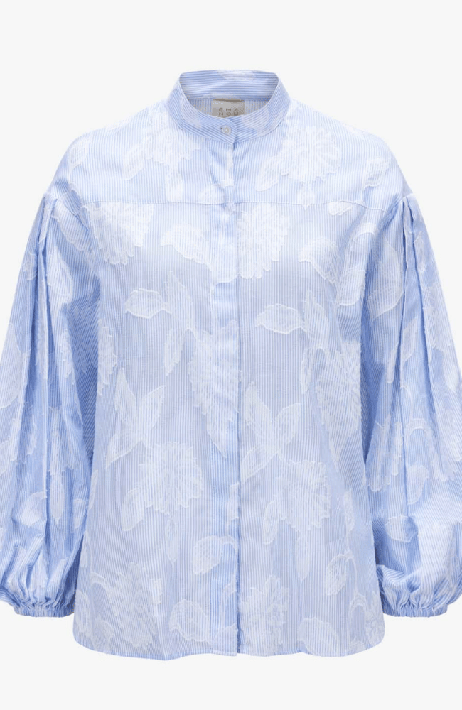AURORE BLOUSE in WHITE BLUE-EMANOU-FLOW BY NICOLE CANADA