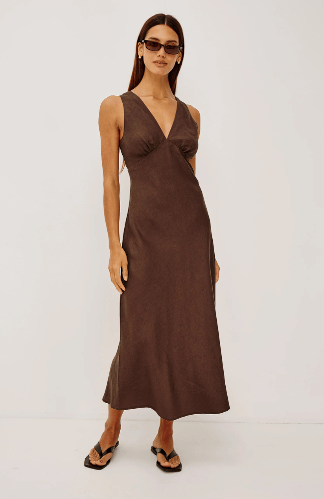 AVAINNA DRESS in ESPRESSO-RAILS-FLOW BY NICOLE CANADA
