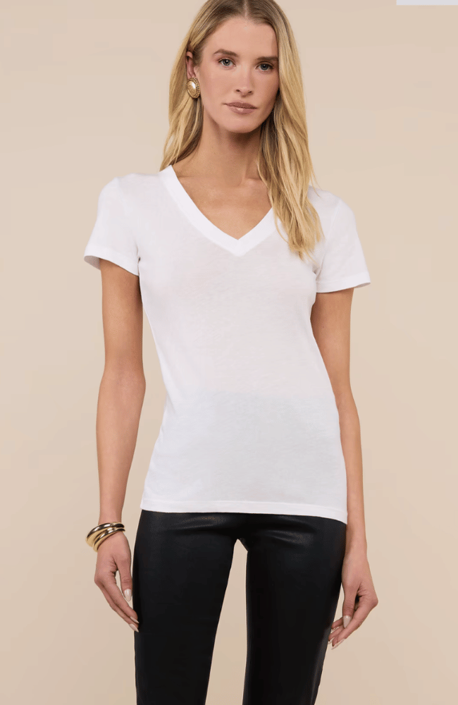 BECCA COTTON V-NECK TEE in WHITE-L'AGENCE-FLOW BY NICOLE CANADA