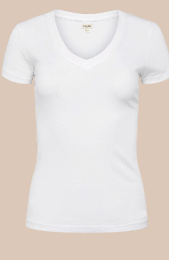 BECCA COTTON V-NECK TEE in WHITE-L'AGENCE-FLOW BY NICOLE CANADA