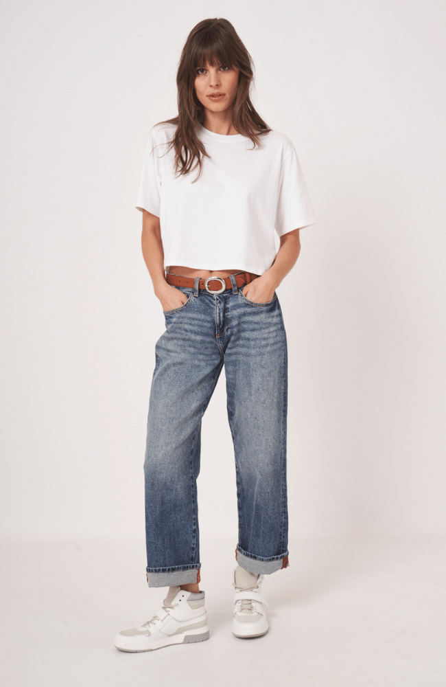 BOXY STRETCH COTTON TEE in WHITE-REPEAT-FLOW BY NICOLE CANADA