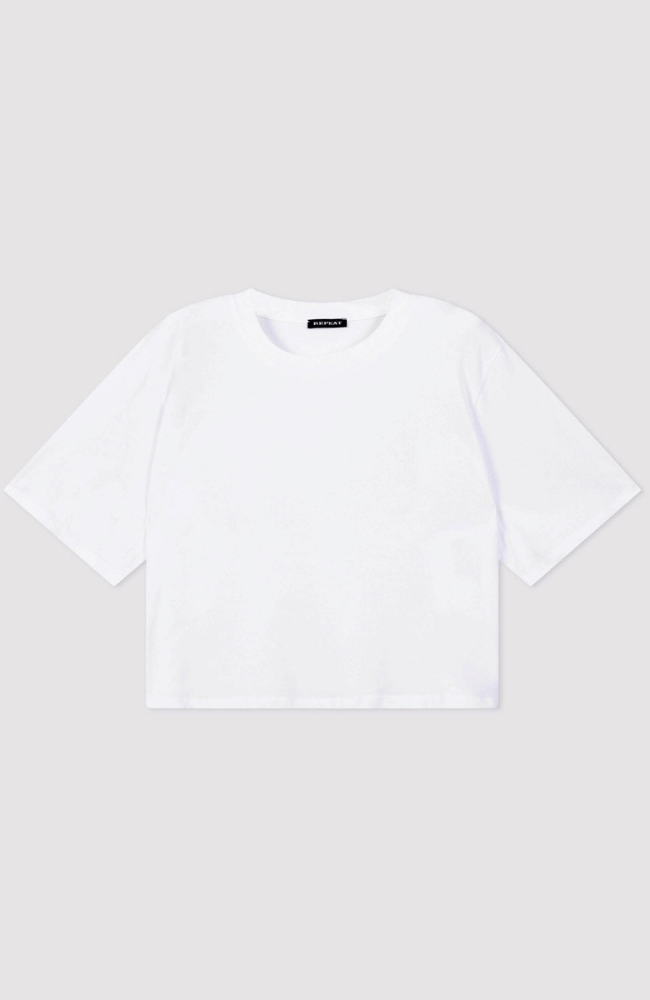 BOXY STRETCH COTTON TEE in WHITE-REPEAT-FLOW BY NICOLE CANADA