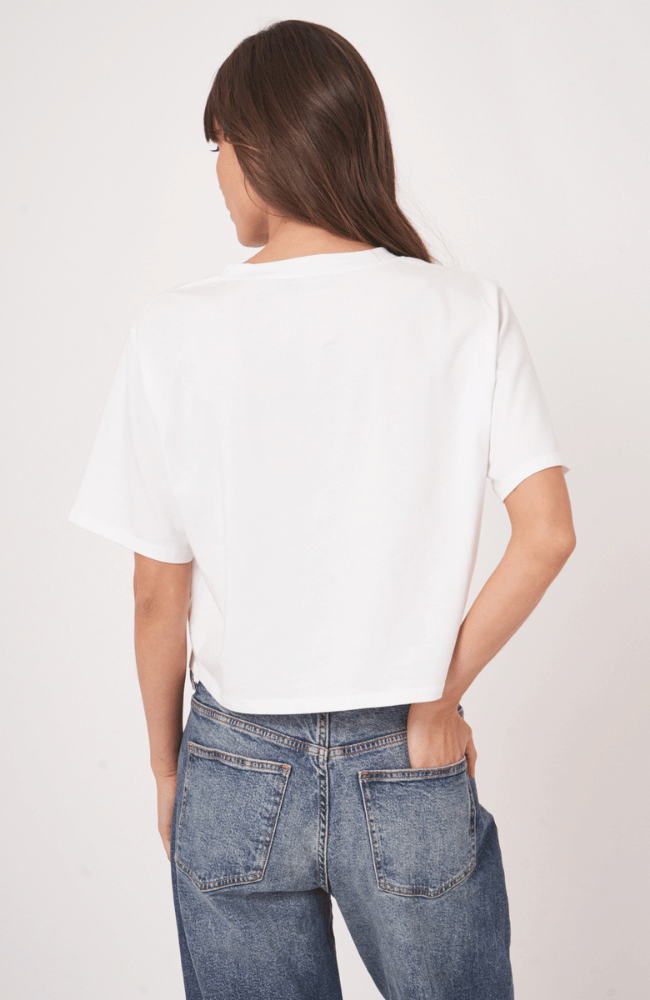 BOXY STRETCH COTTON TEE in WHITE-REPEAT-FLOW BY NICOLE CANADA