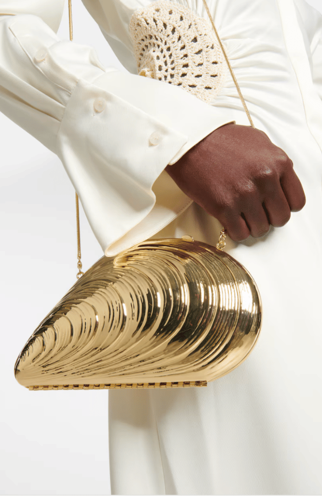 BRIDGET METAL OYSTER SHELL CLUTCH in GOLD-SIMKHAI-FLOW BY NICOLE CANADA