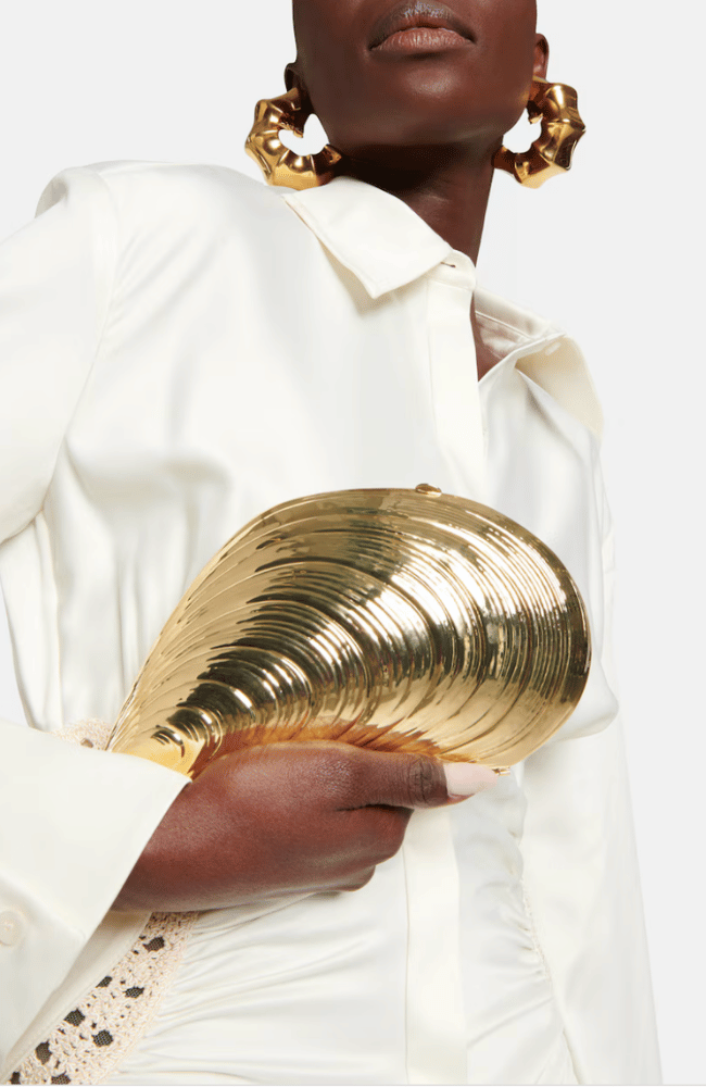 BRIDGET METAL OYSTER SHELL CLUTCH in GOLD-SIMKHAI-FLOW BY NICOLE CANADA
