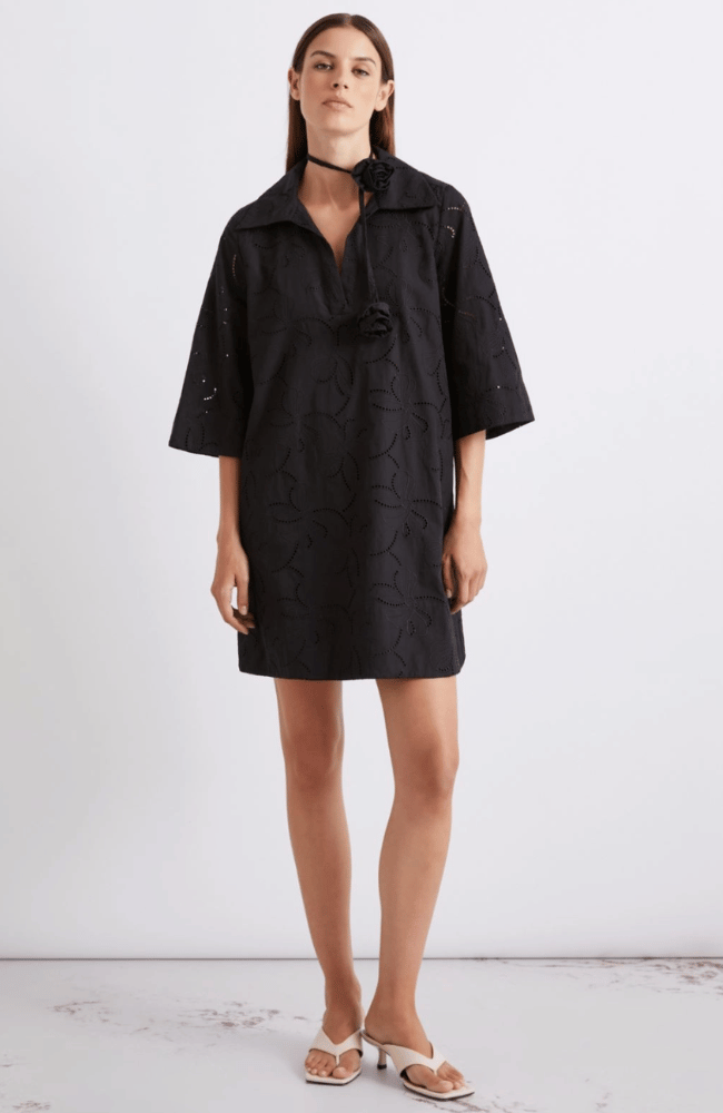 BRODERIE ANGLAISE POPLIN DRESS in BLACK-MARELLA by MAX MARA-FLOW BY NICOLE CANADA