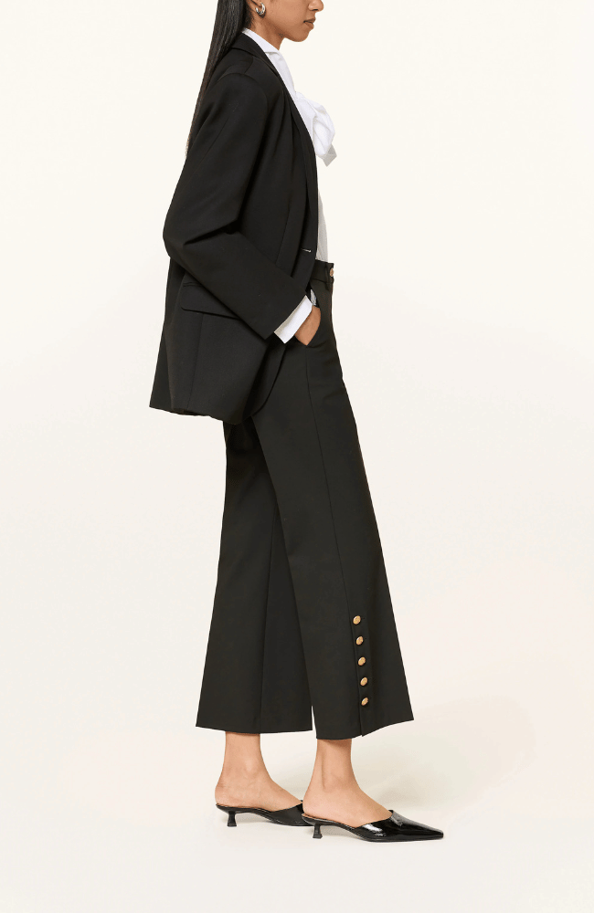 FRANCE STATEMENT SLIT PANT in BLACK-CAMBIO-FLOW BY NICOLE CANADA