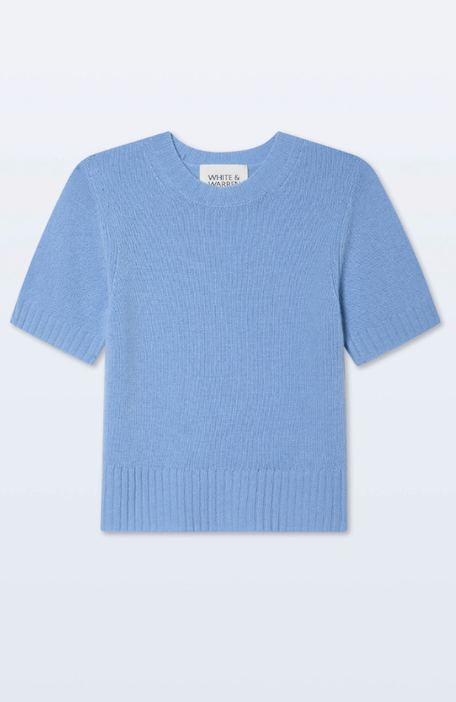 CASHMERE FEATHERWEIGHT T-SHIRT in BLUE VAPOR-WHITE and WARREN-FLOW BY NICOLE CANADA