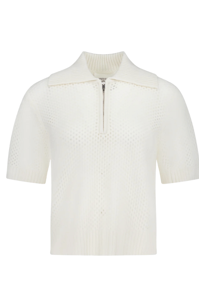 CASHMERE MESH POLO in SOFT WHITE-WHITE and WARREN-FLOW BY NICOLE CANADA
