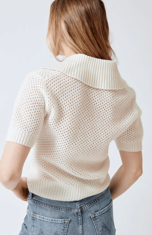 CASHMERE MESH POLO in SOFT WHITE-WHITE and WARREN-FLOW BY NICOLE CANADA