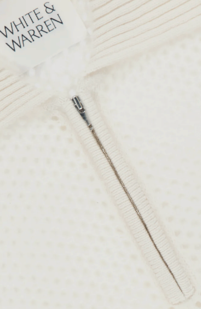 CASHMERE MESH POLO in SOFT WHITE-WHITE and WARREN-FLOW BY NICOLE CANADA
